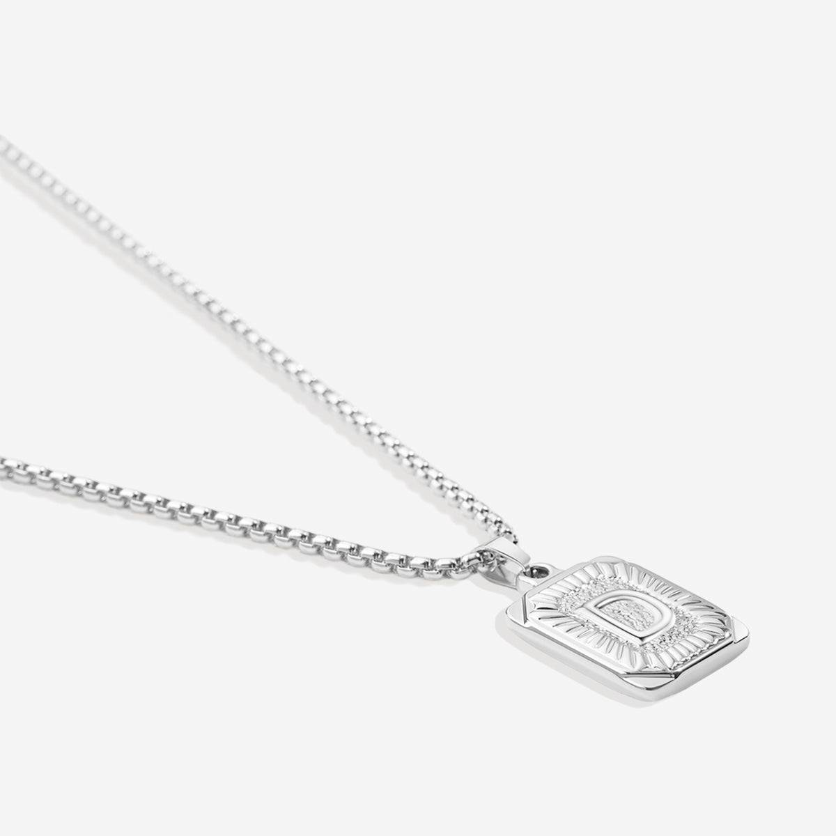 Initial Card Pendant Necklace with Rolo Chain in 925 sterling silver