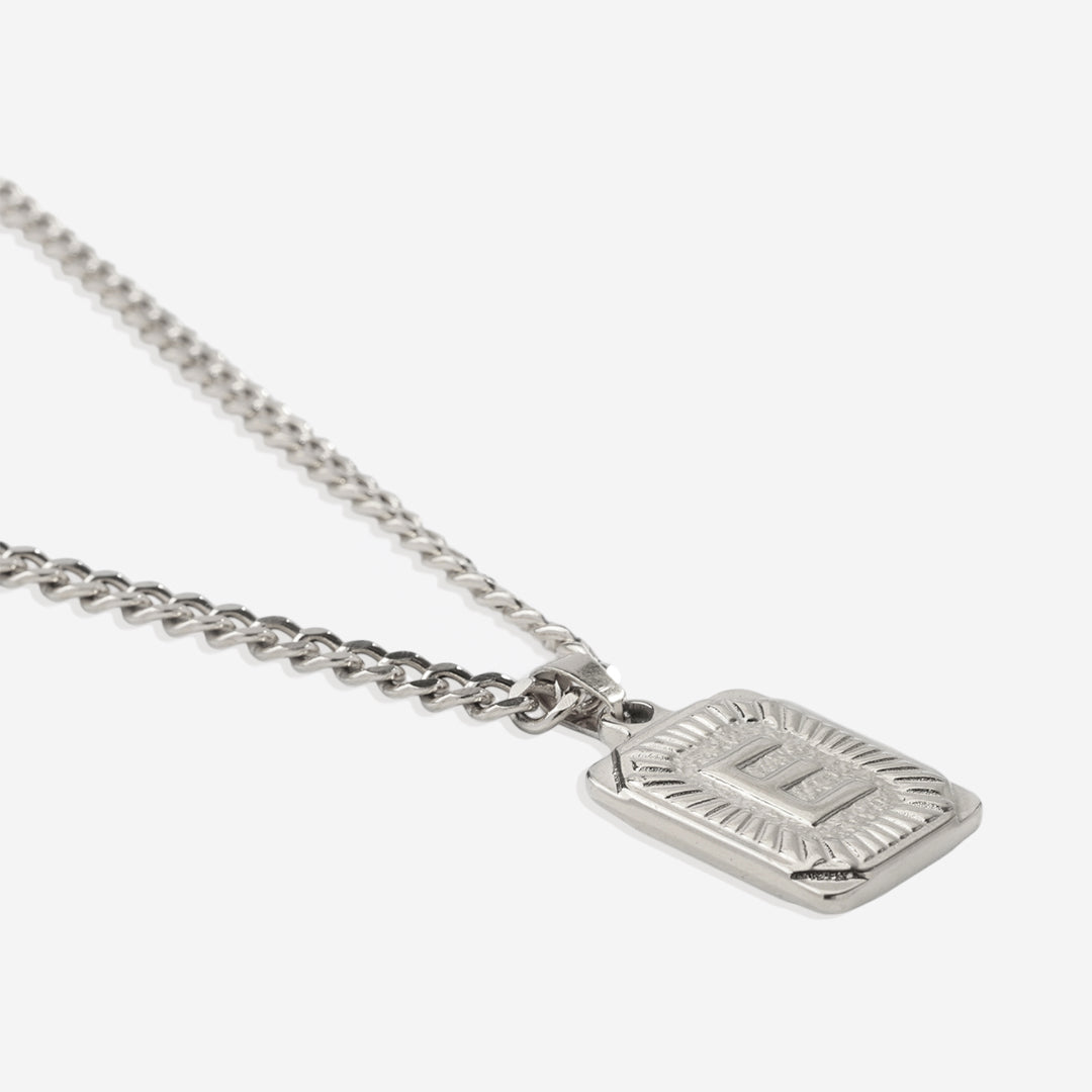 Initial Card Pendant Necklace with Curb Chain in 925 sterling silver