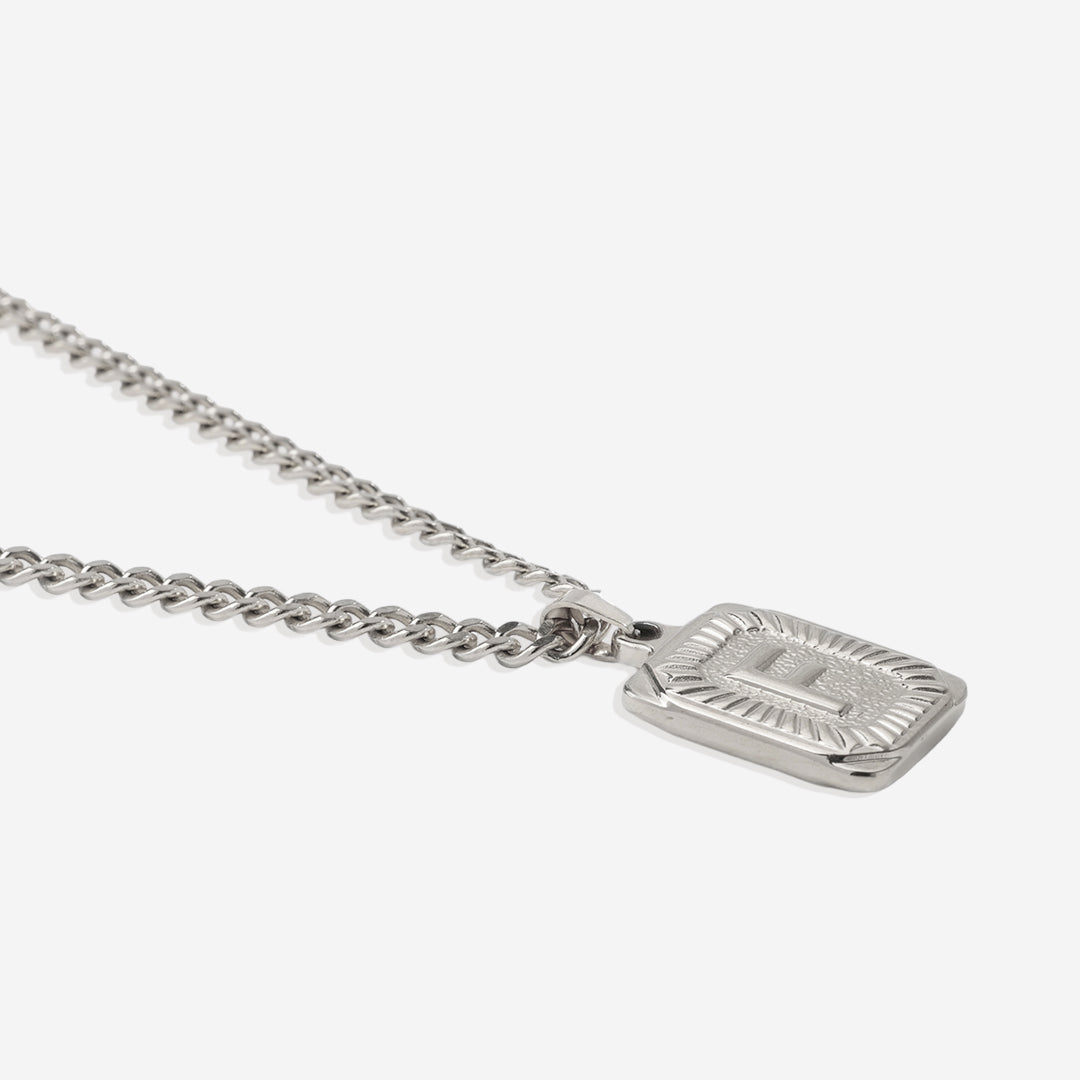 Initial Card Pendant Necklace with Curb Chain in 925 sterling silver