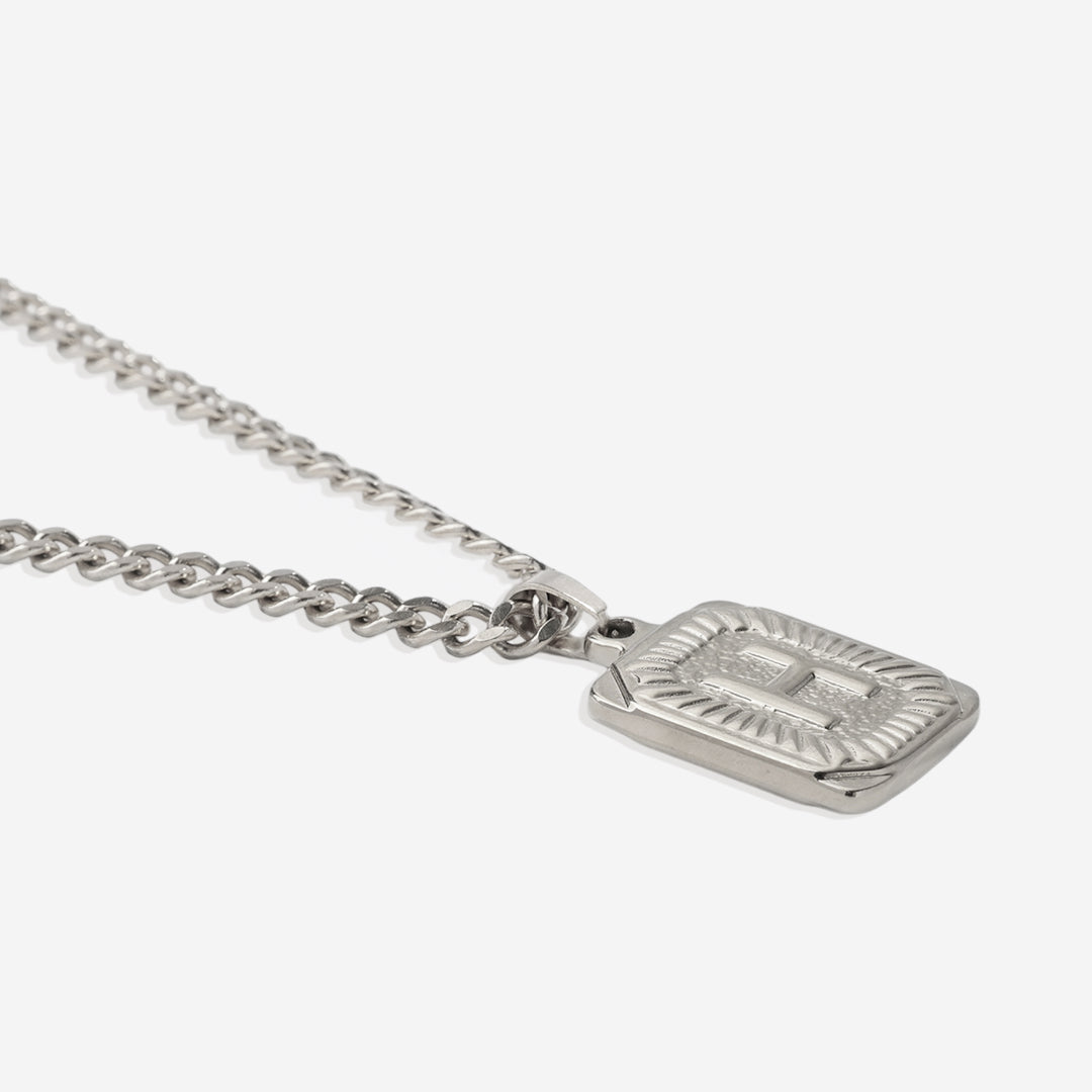 Initial Card Pendant Necklace with Curb Chain in 925 sterling silver