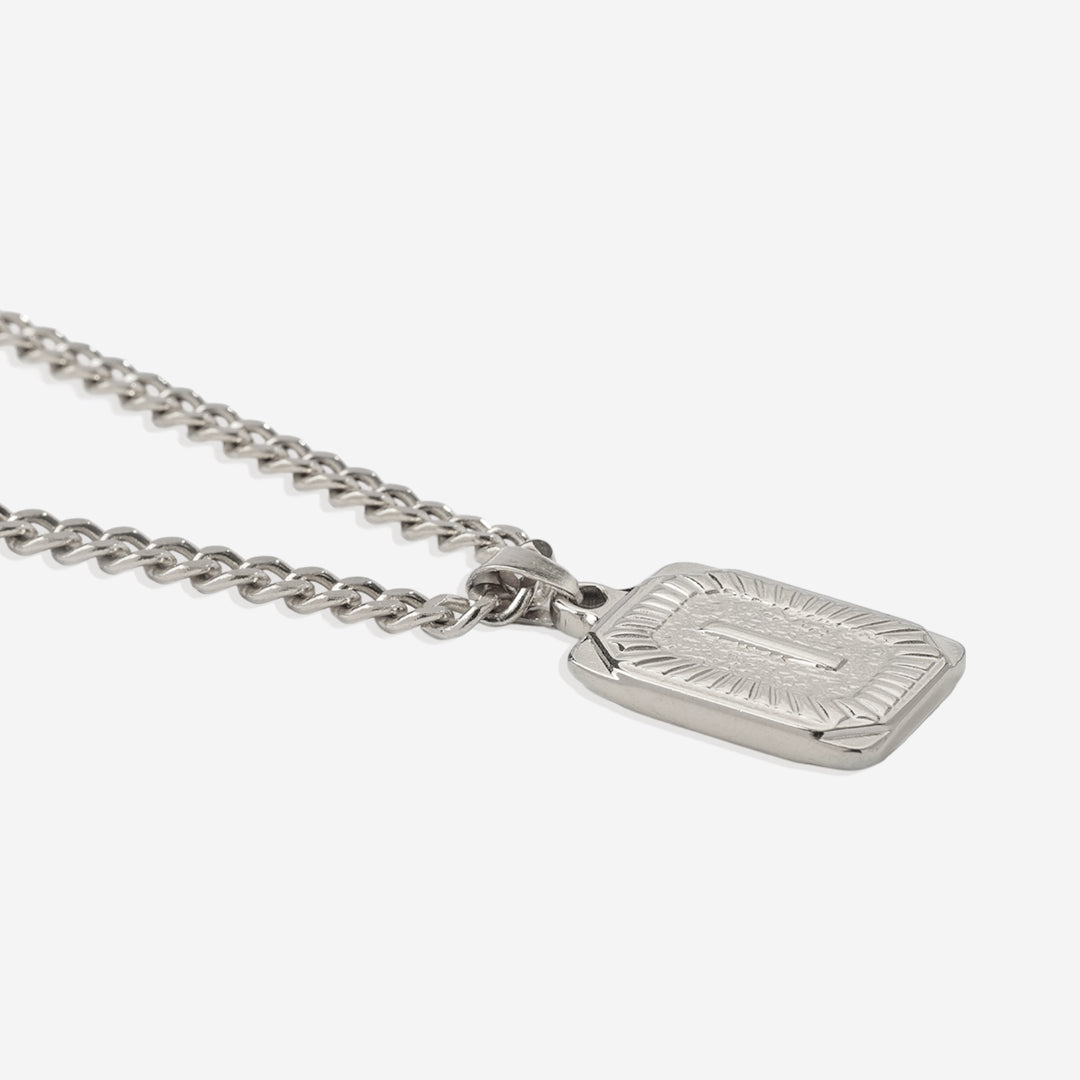 Initial Card Pendant Necklace with Curb Chain in 925 sterling silver