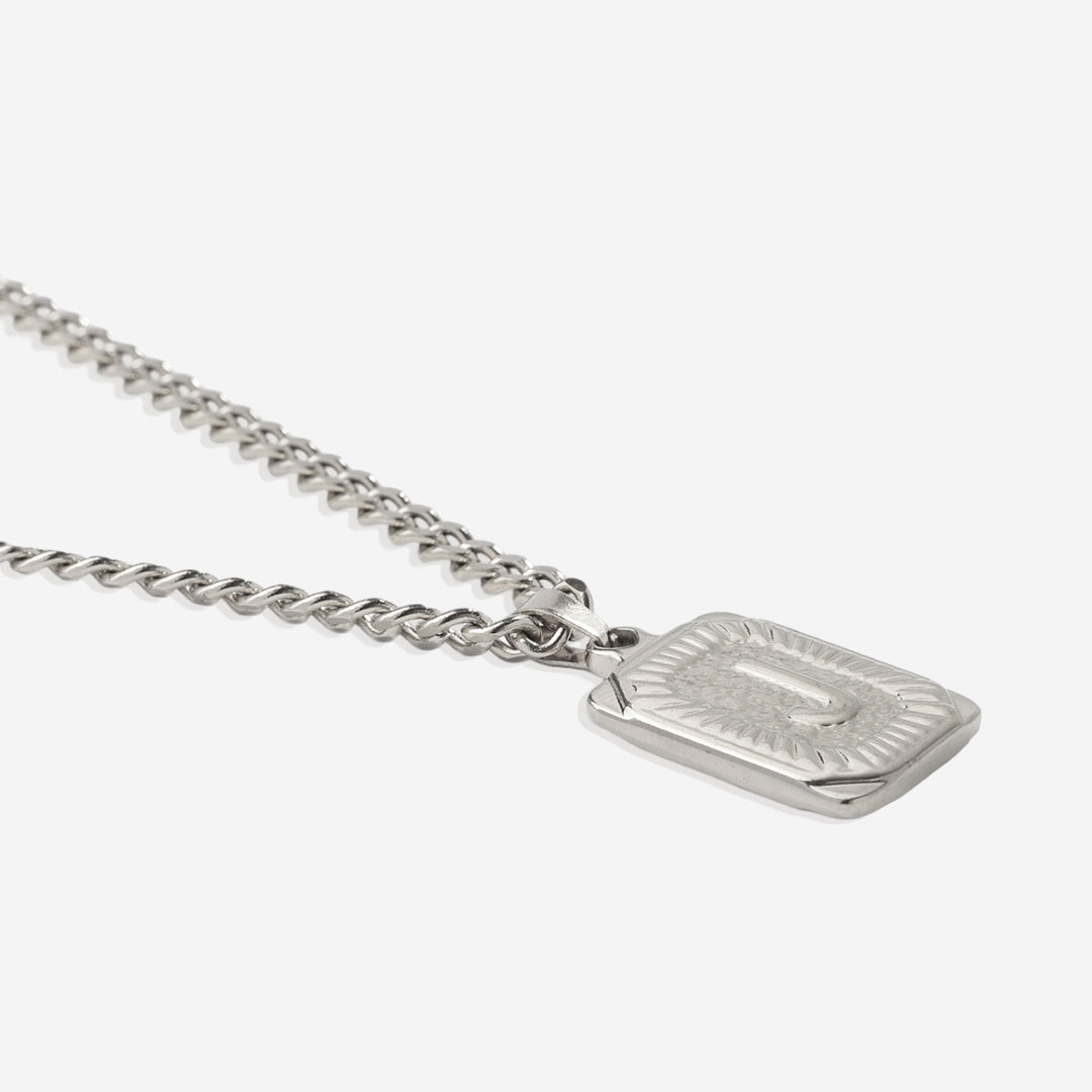 Initial Card Pendant Necklace with Curb Chain in 925 sterling silver