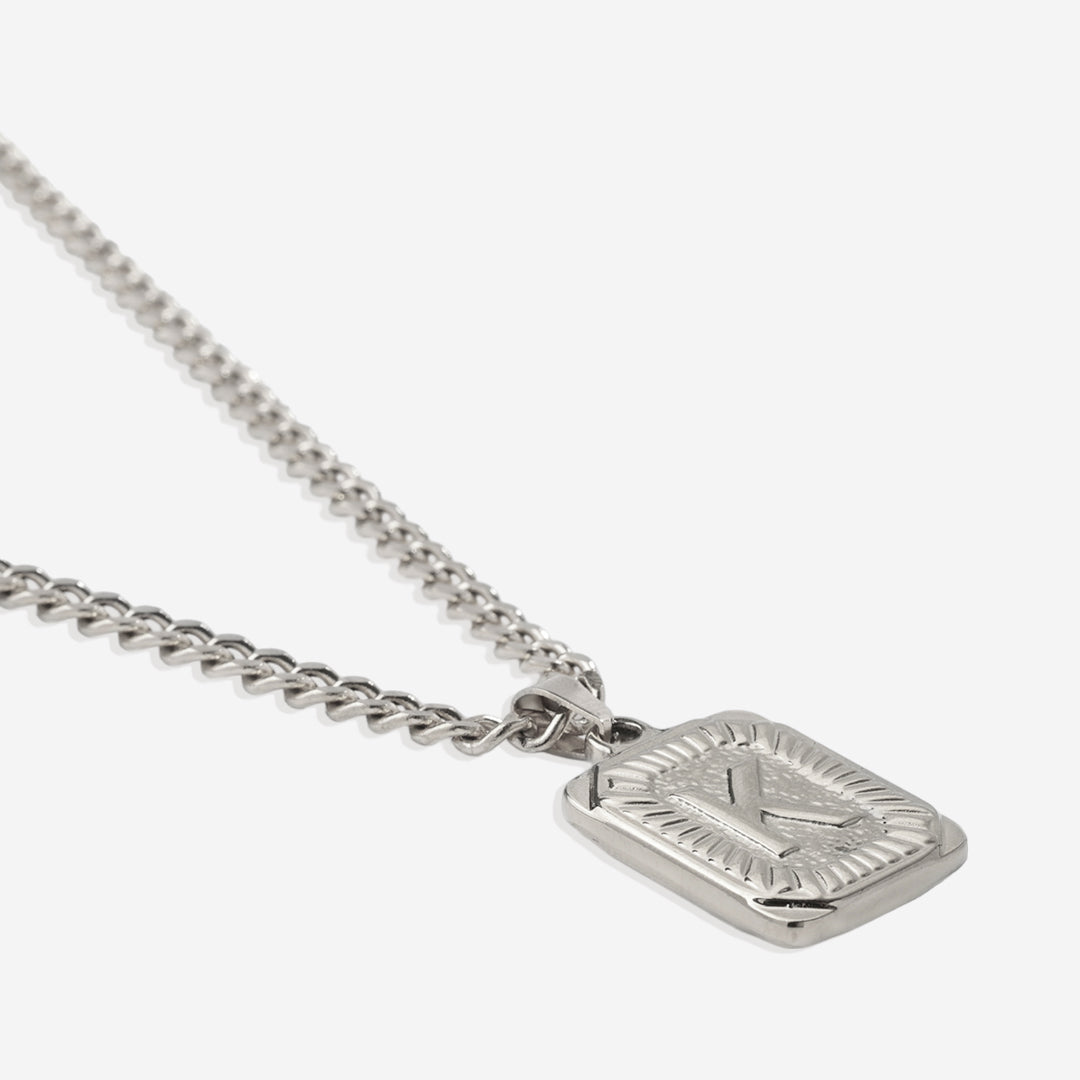 Initial Card Pendant Necklace with Curb Chain in 925 sterling silver