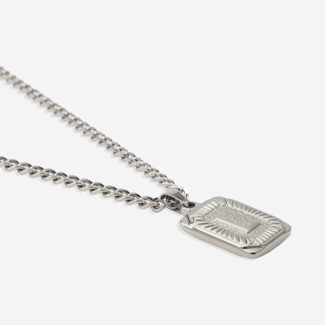 Initial Card Pendant Necklace with Curb Chain in 925 sterling silver