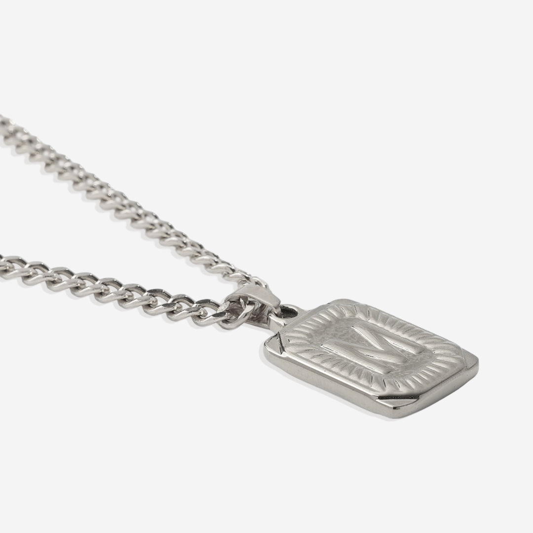 Initial Card Pendant Necklace with Curb Chain in 925 sterling silver