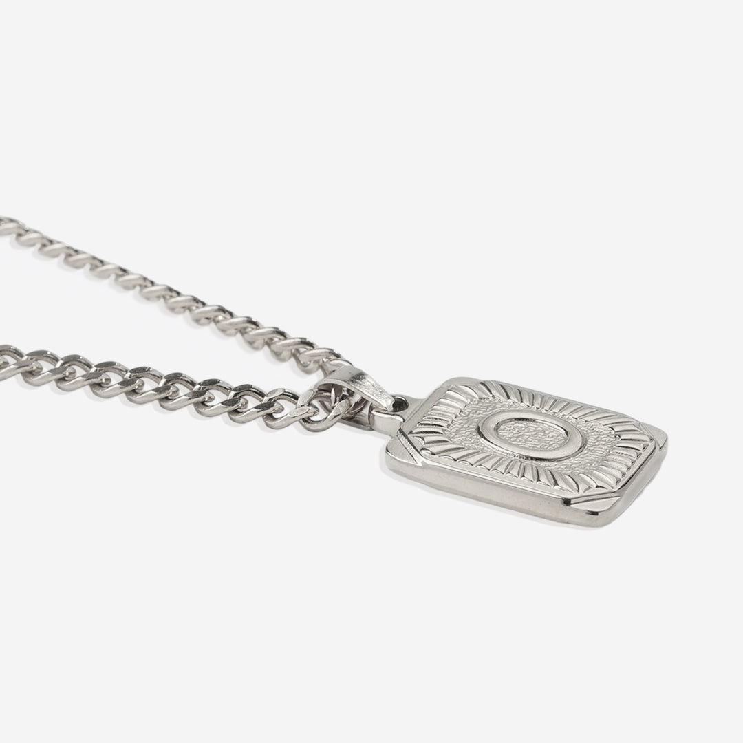 Initial Card Pendant Necklace with Curb Chain in 925 sterling silver