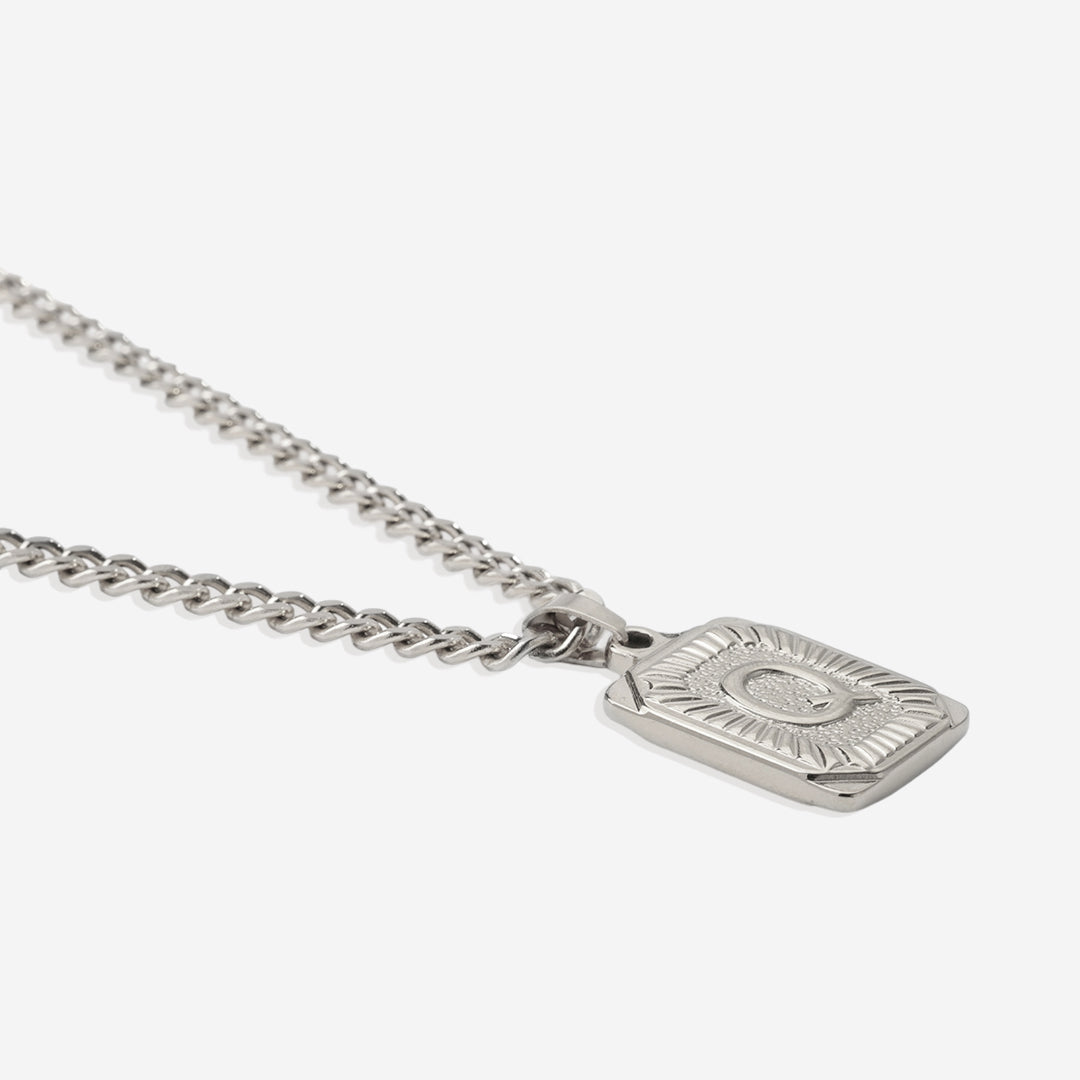 Initial Card Pendant Necklace with Curb Chain in 925 sterling silver