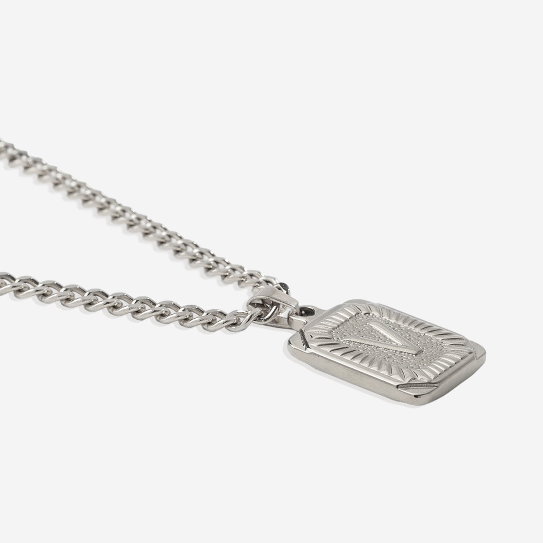 Initial Card Pendant Necklace with Curb Chain in 925 sterling silver