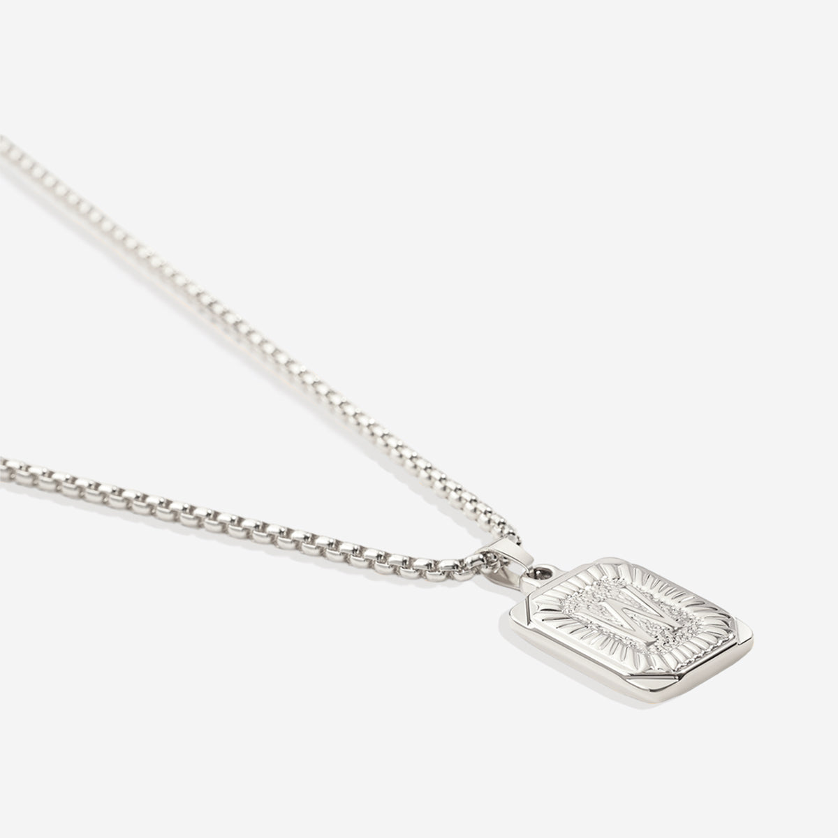 Initial Card Pendant Necklace with Rolo Chain in 925 sterling silver