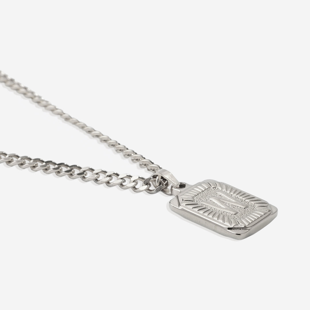 Initial Card Pendant Necklace with Curb Chain in 925 sterling silver