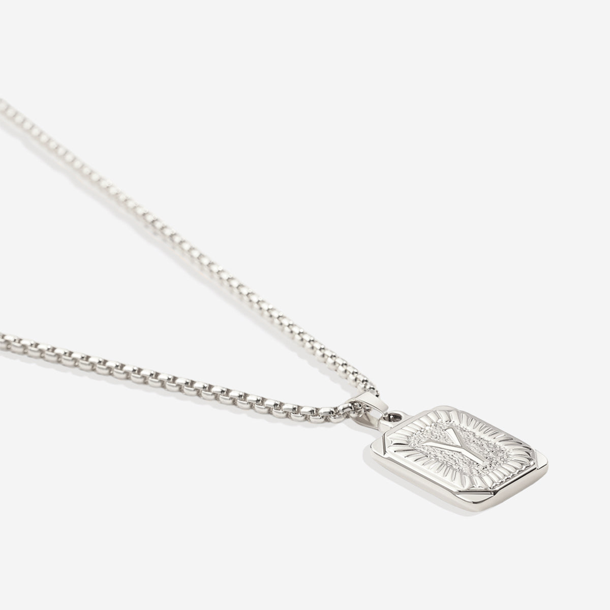 Initial Card Pendant Necklace with Rolo Chain in 925 sterling silver