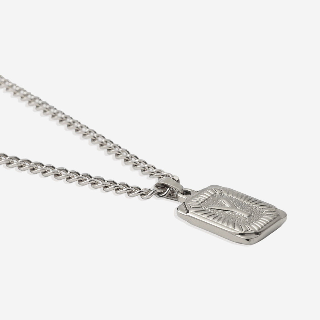 Initial Card Pendant Necklace with Curb Chain in 925 sterling silver