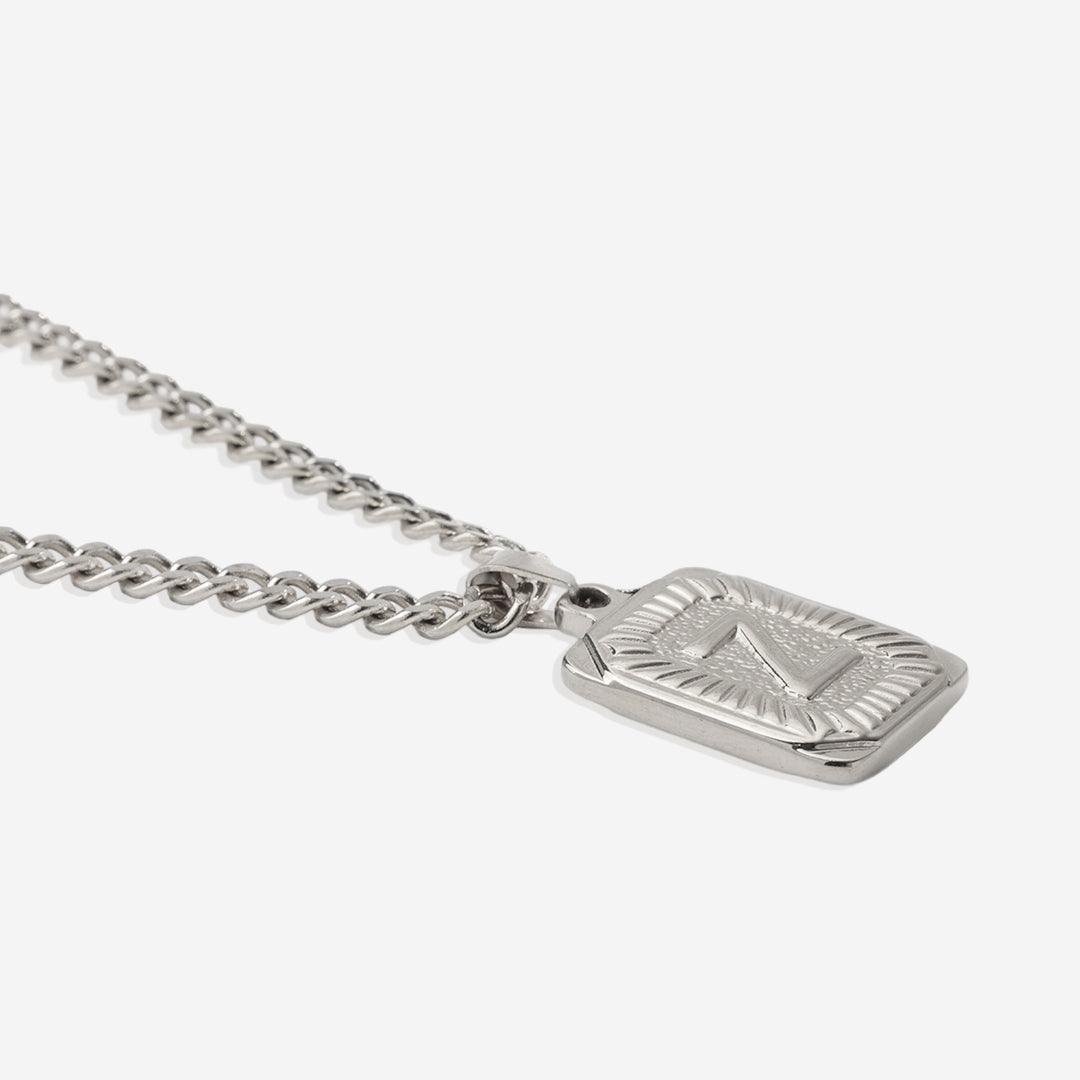 Initial Card Pendant Necklace with Curb Chain in 925 sterling silver