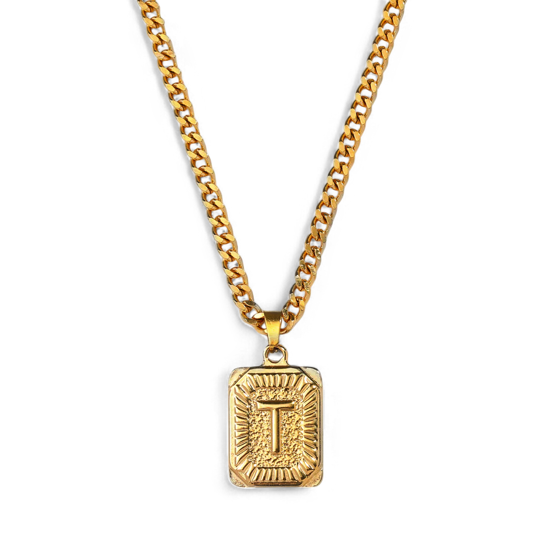 Initial Card Pendant Necklace with Curb Chain — Vanny Jewels