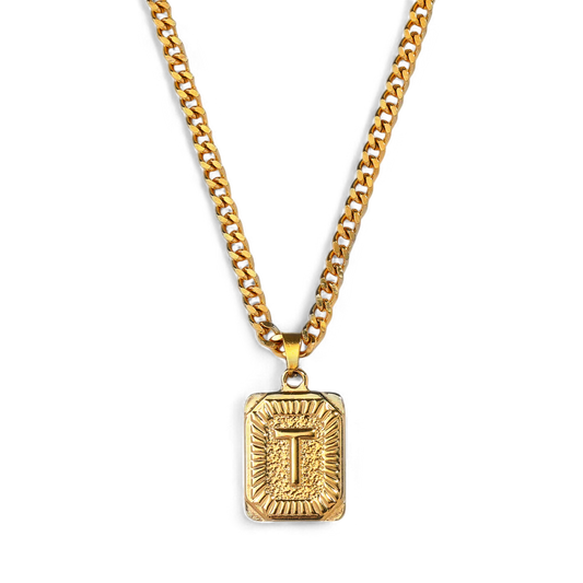 Initial Card Pendant Necklace with Curb Chain — Vanny Jewels