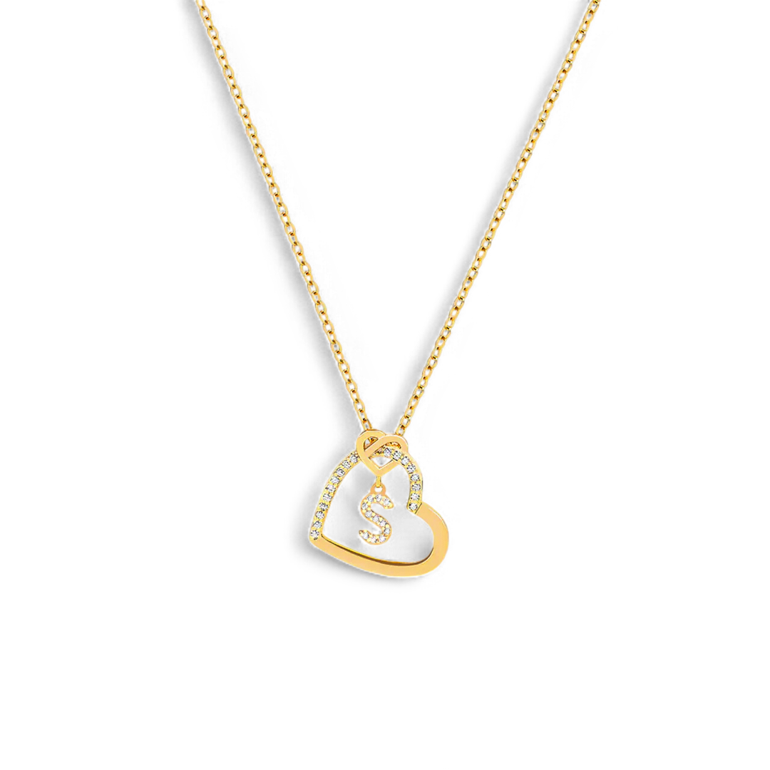 Interlocking Diamond Initial Pave Heart Necklace — Vanny Jewels
