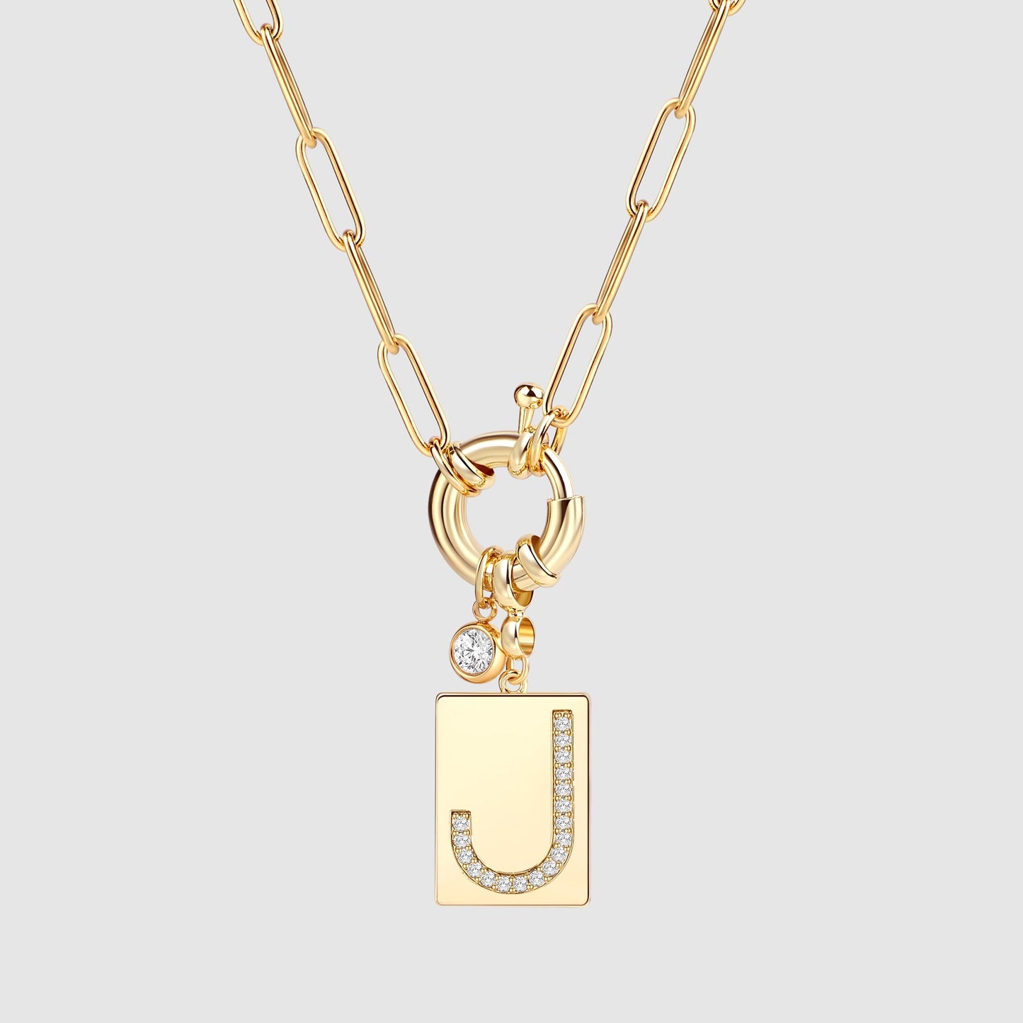 Collana Pendente Iniziale Pavé con Catena Paperclip