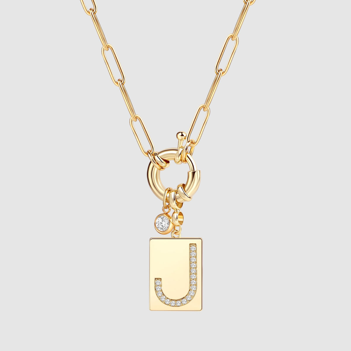 Collana Pendente Iniziale Pavé con Catena Paperclip