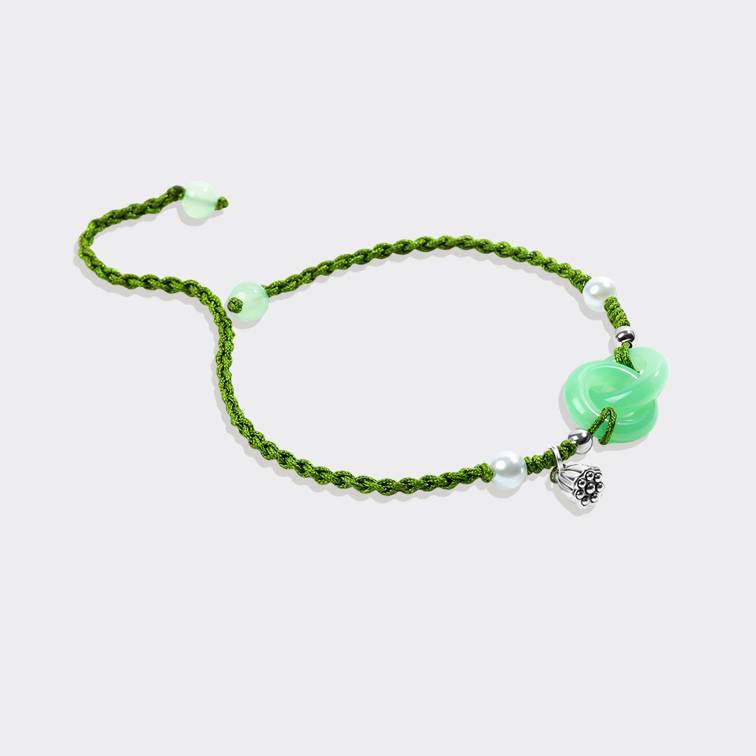 Armband mit Jadeperlen und Lotusblüte für Wohlstand