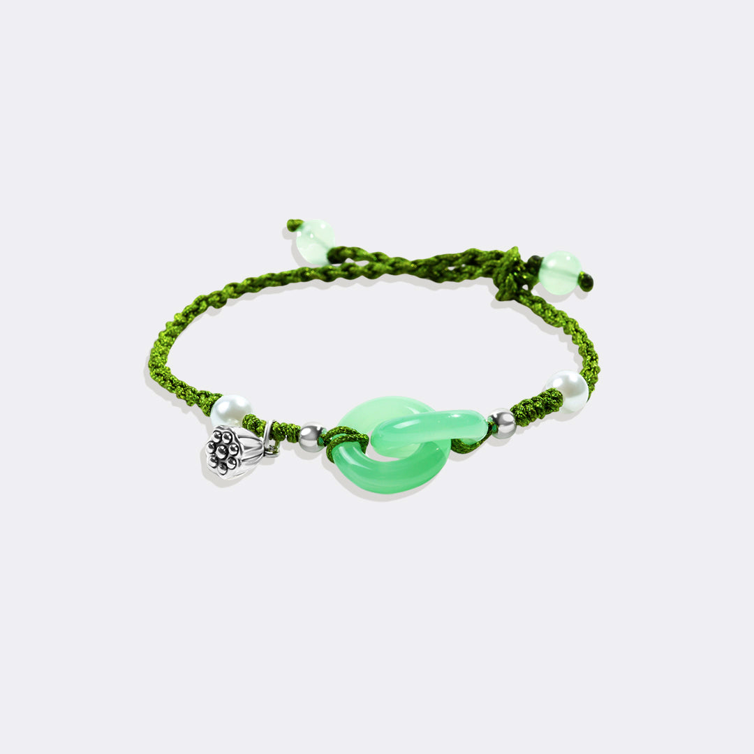 Armband mit Jadeperlen und Lotusblüte für Wohlstand