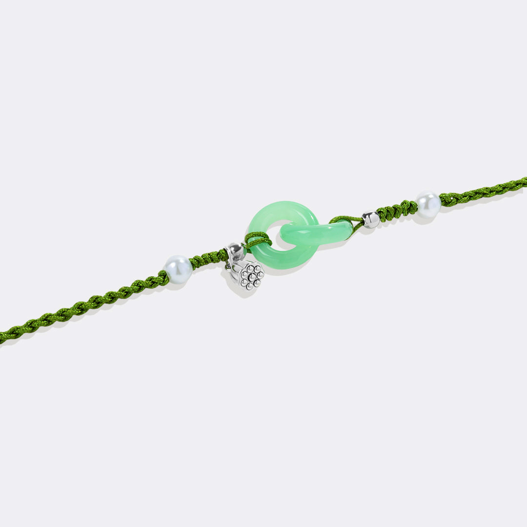 Armband mit Jadeperlen und Lotusblüte für Wohlstand