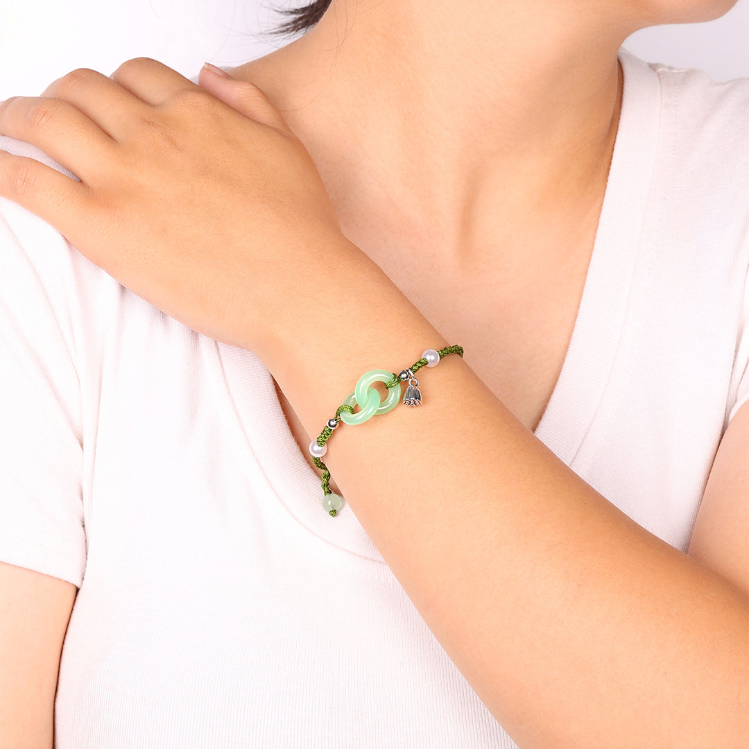 Armband mit Jadeperlen und Lotusblüte für Wohlstand