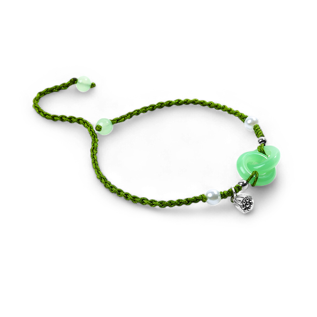 Jade Pearl & Lotus Prosperity String Bracelet in 925 Sterling Silver — Vanny Jewels