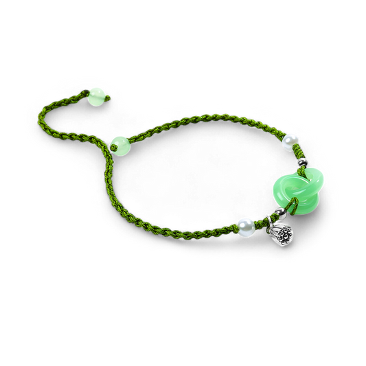 Jade Pearl & Lotus Prosperity String Bracelet in 925 Sterling Silver — Vanny Jewels