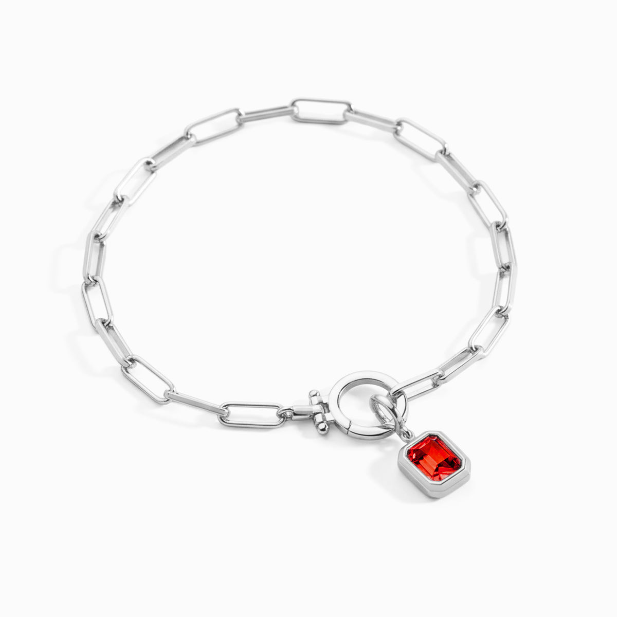 Baguette-Geburtsstein-Anhänger an mintfarbenem Paperclip-Armband
