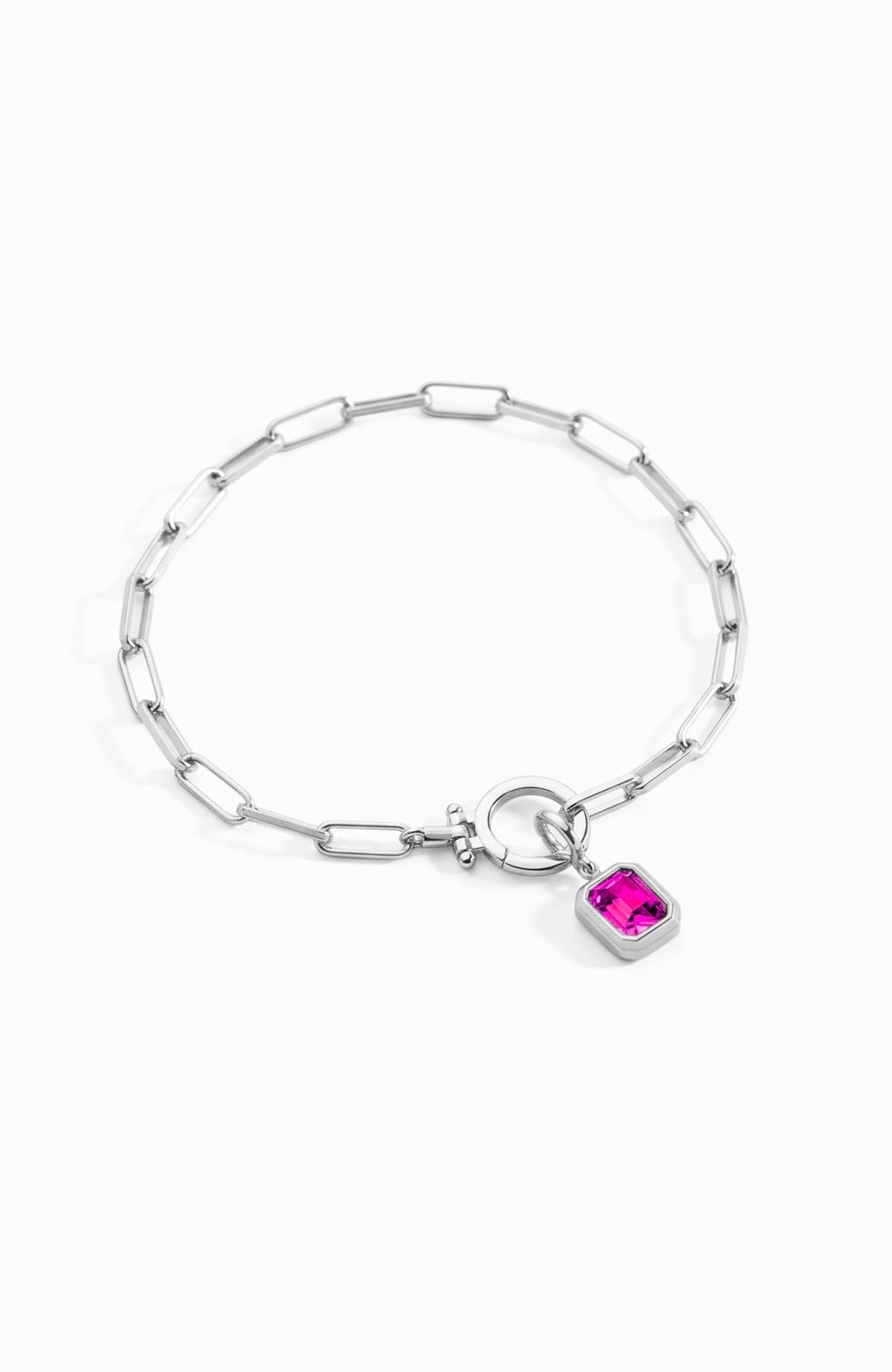 Baguette-Geburtsstein-Anhänger an mintfarbenem Paperclip-Armband