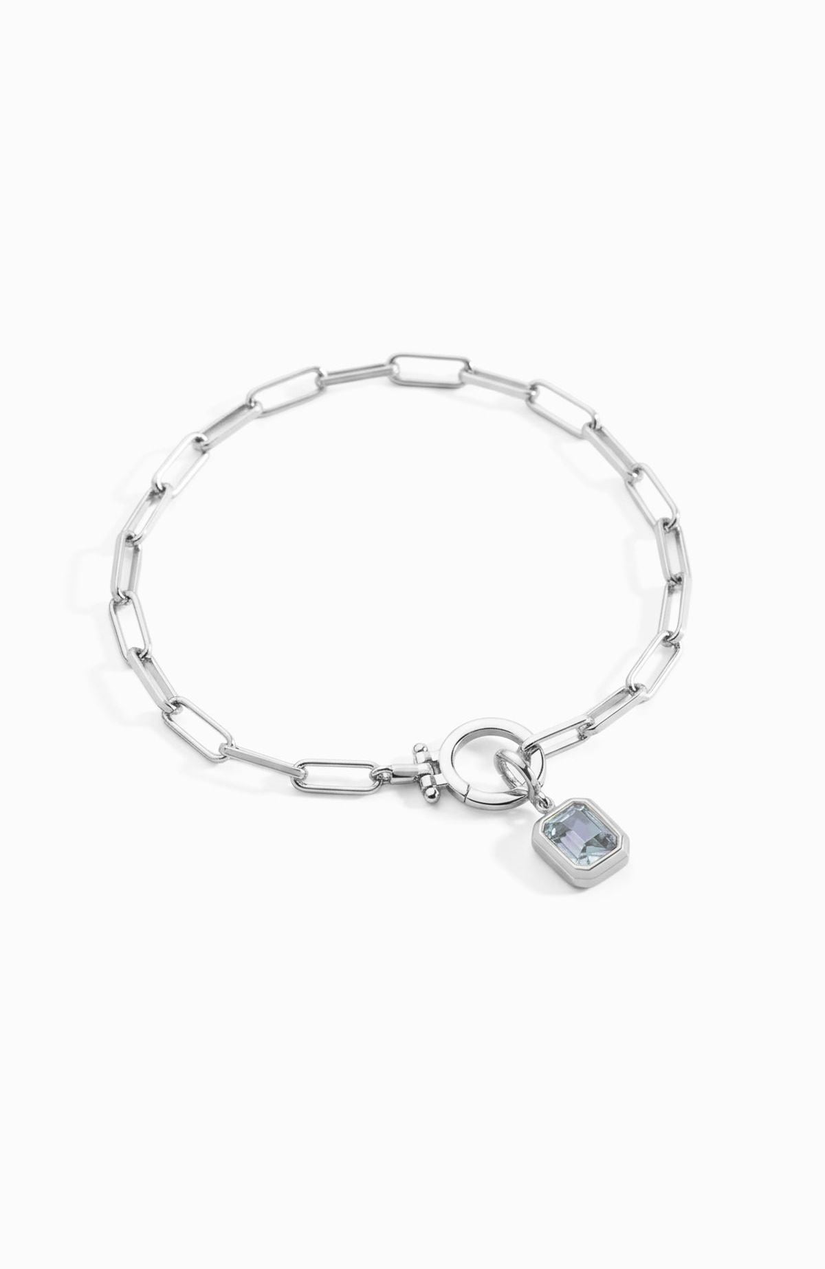 Baguette-Geburtsstein-Anhänger an mintfarbenem Paperclip-Armband