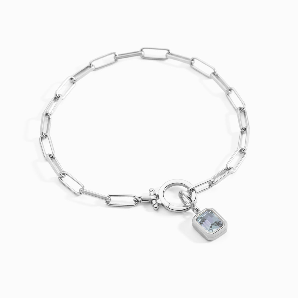 Baguette-Geburtsstein-Anhänger an mintfarbenem Paperclip-Armband