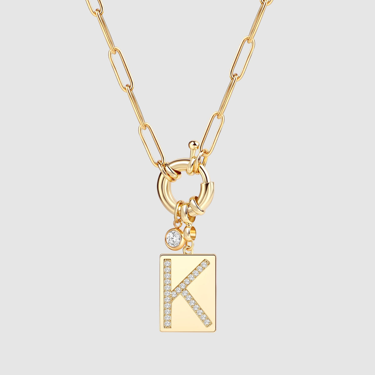 Collana Pendente Iniziale Pavé con Catena Paperclip