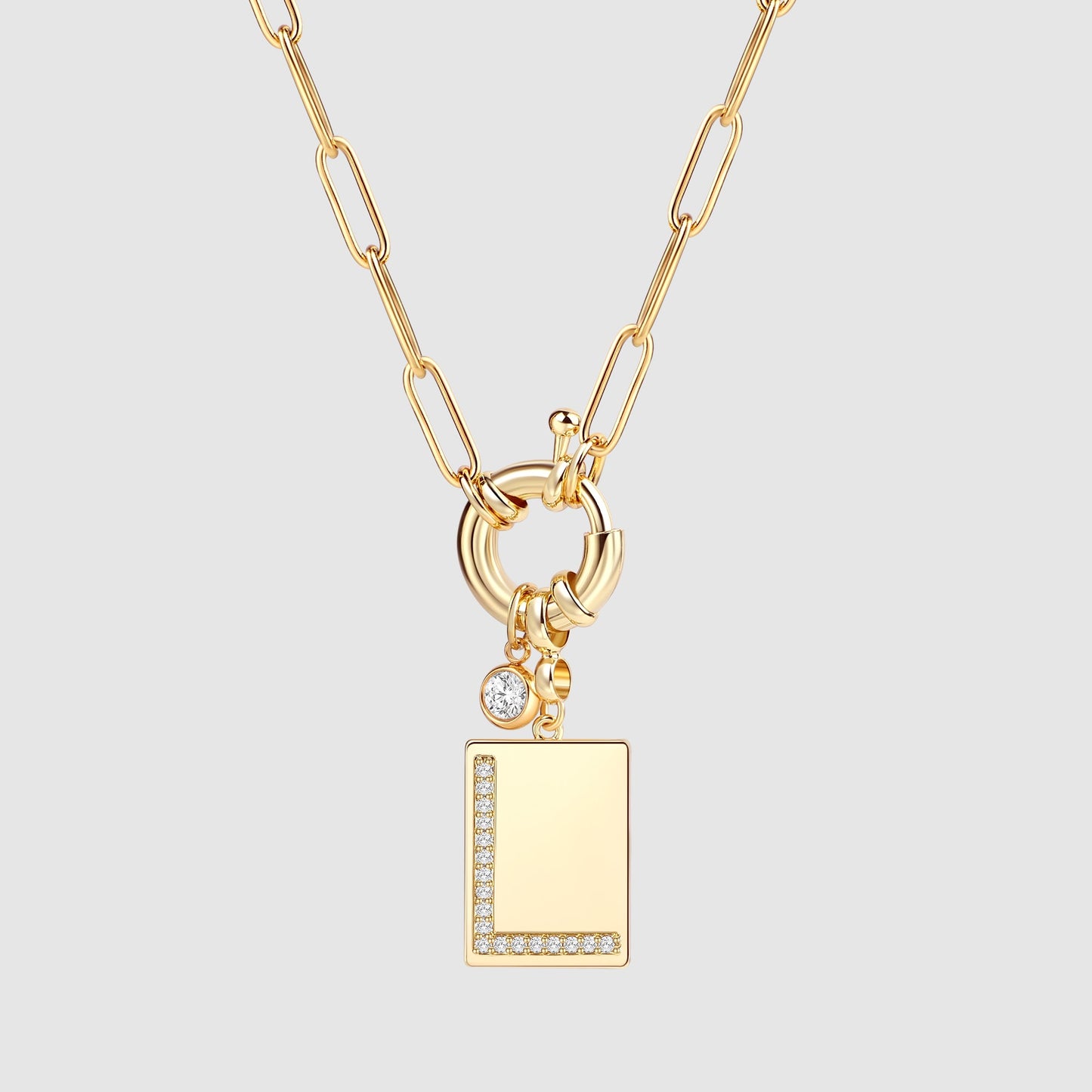 Collana Pendente Iniziale Pavé con Catena Paperclip