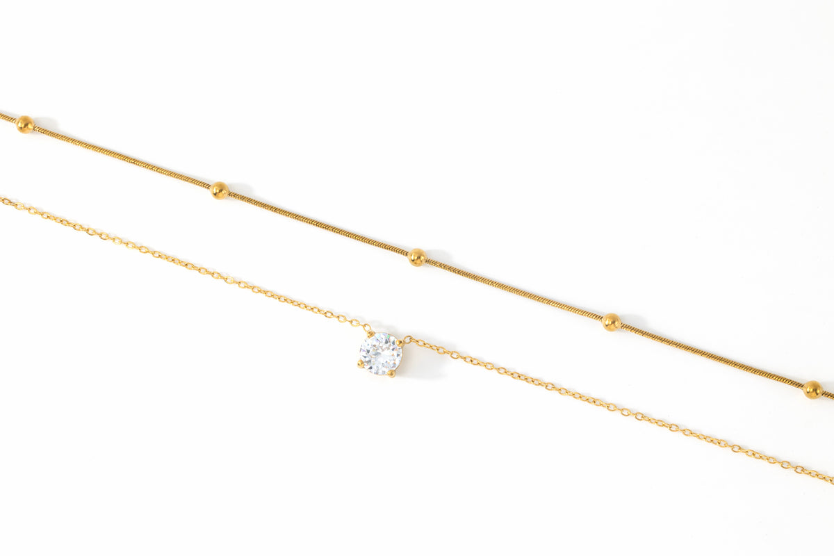 Layered Double Chain Necklace, flat lay detail