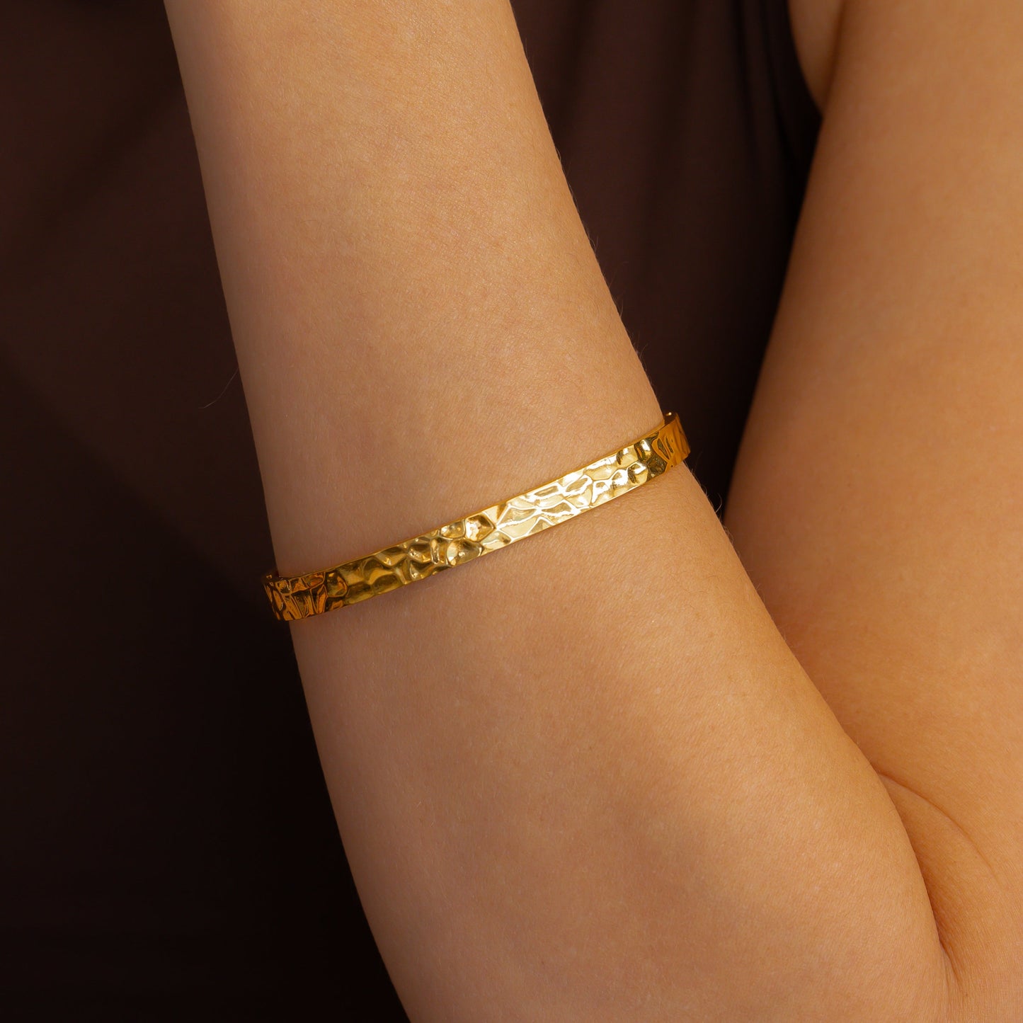 Hammered Gold Cuff Bracelet in gold tone