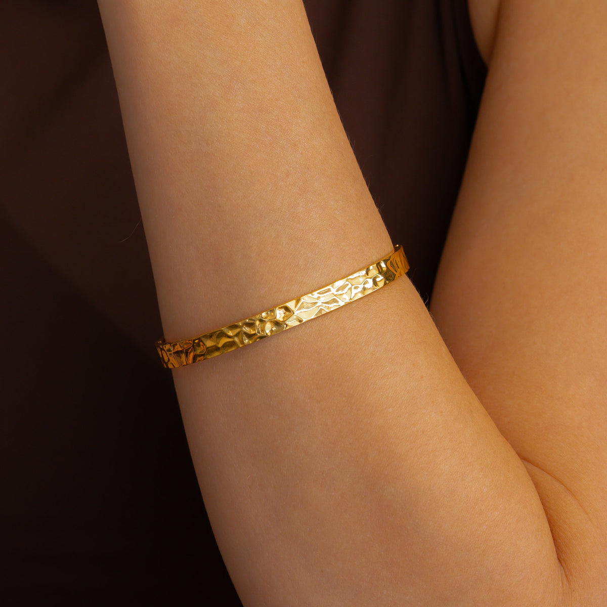 Hammered Gold Cuff Bracelet in gold tone