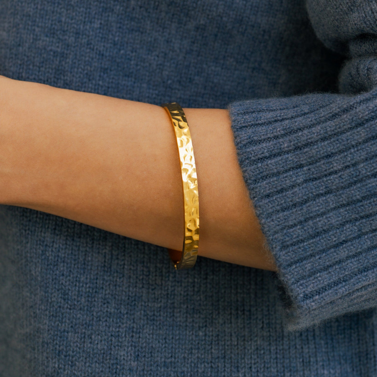Hammered Gold Cuff Bracelet in gold tone