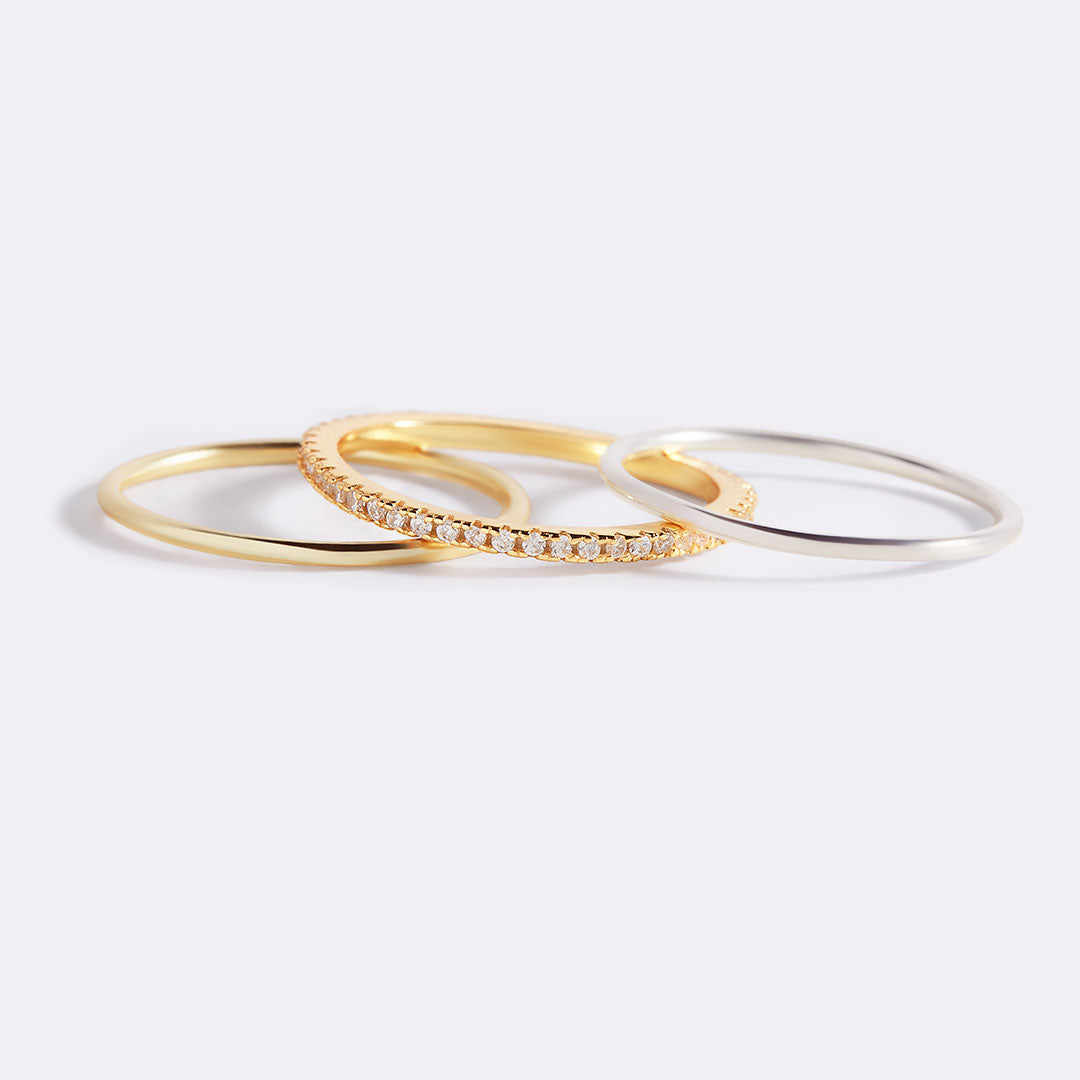 Gold and Silver Stacking Ring Set in gold tone