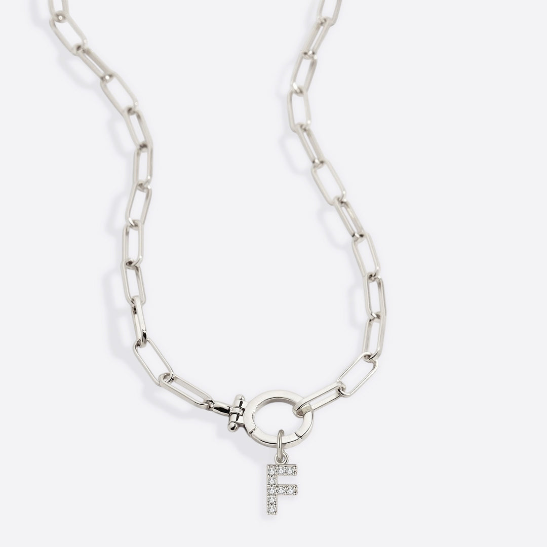 Mint Paperclip Necklace with Pave Initial Charm in 925 sterling silver