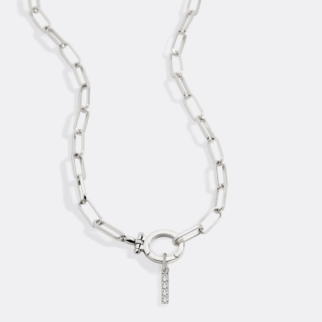Mint Paperclip Necklace with Pave Initial Charm in 925 sterling silver