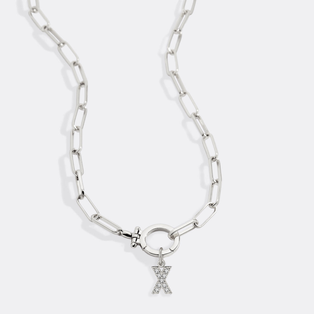 Mint Paperclip Necklace with Pave Initial Charm in 925 sterling silver