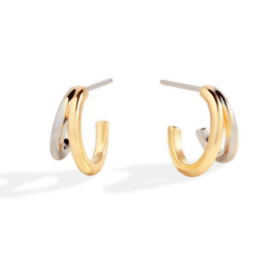 Mixed Metal Double Hoop Earrings — Vanny Jewels
