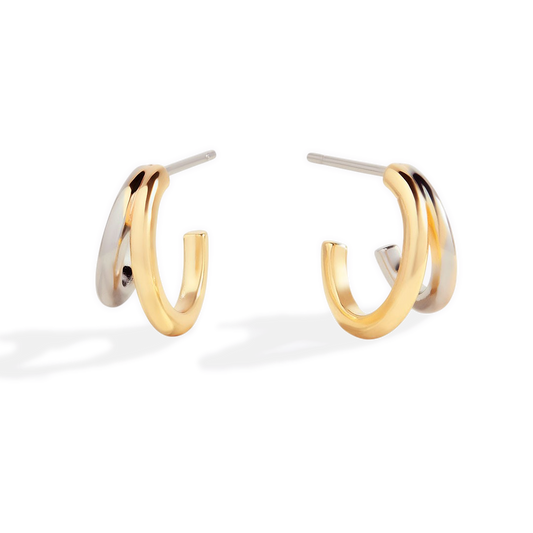 Mixed Metal Double Hoop Earrings — Vanny Jewels