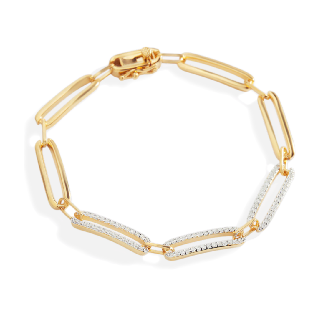 Pave Diamond Paperclip Bracelet in 18k Gold — Vanny Jewels