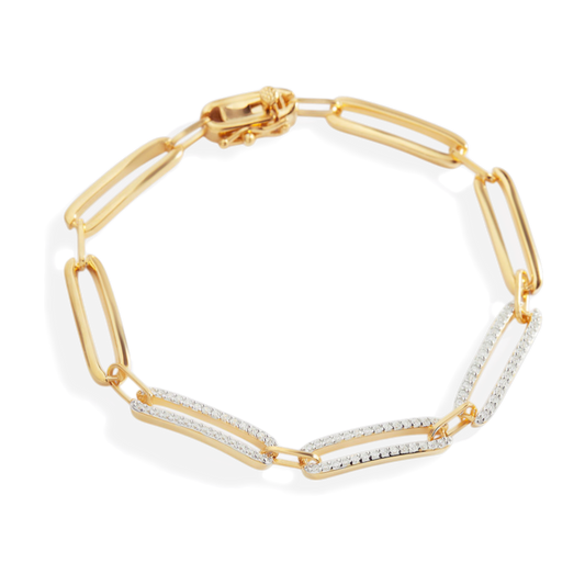 Pave Diamond Paperclip Bracelet in 18k Gold — Vanny Jewels