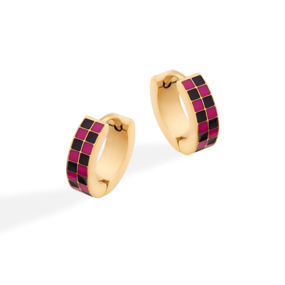 Checkered Hoop Earrings — Vanny Jewels