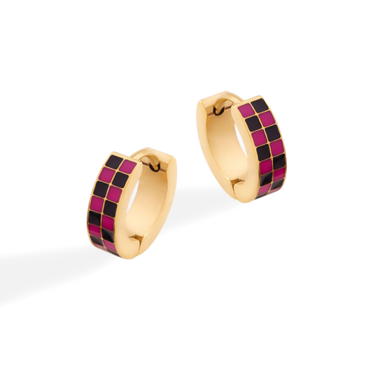 Checkered Hoop Earrings — Vanny Jewels