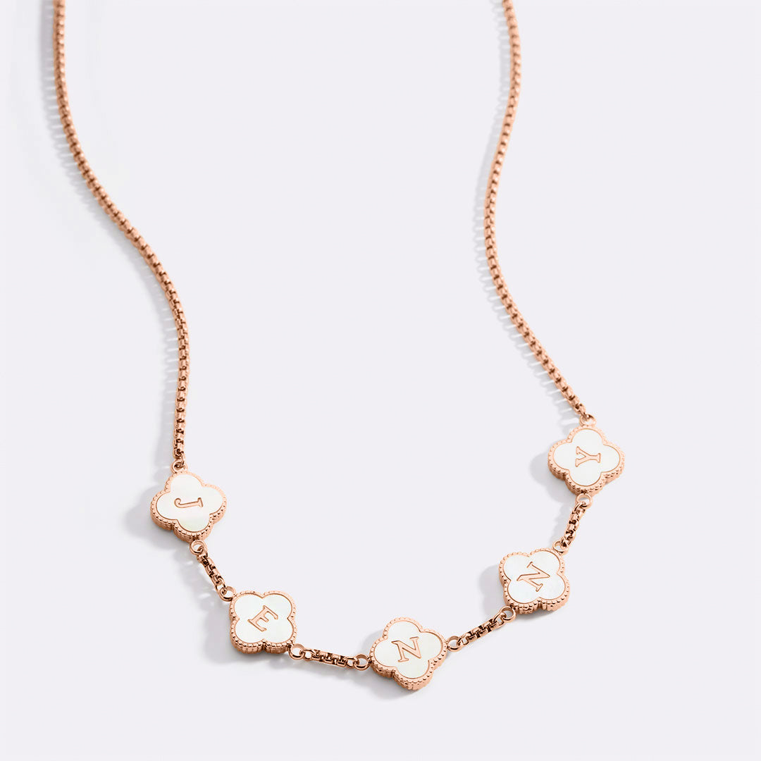 Clover Custom Name Necklace in rose gold tone