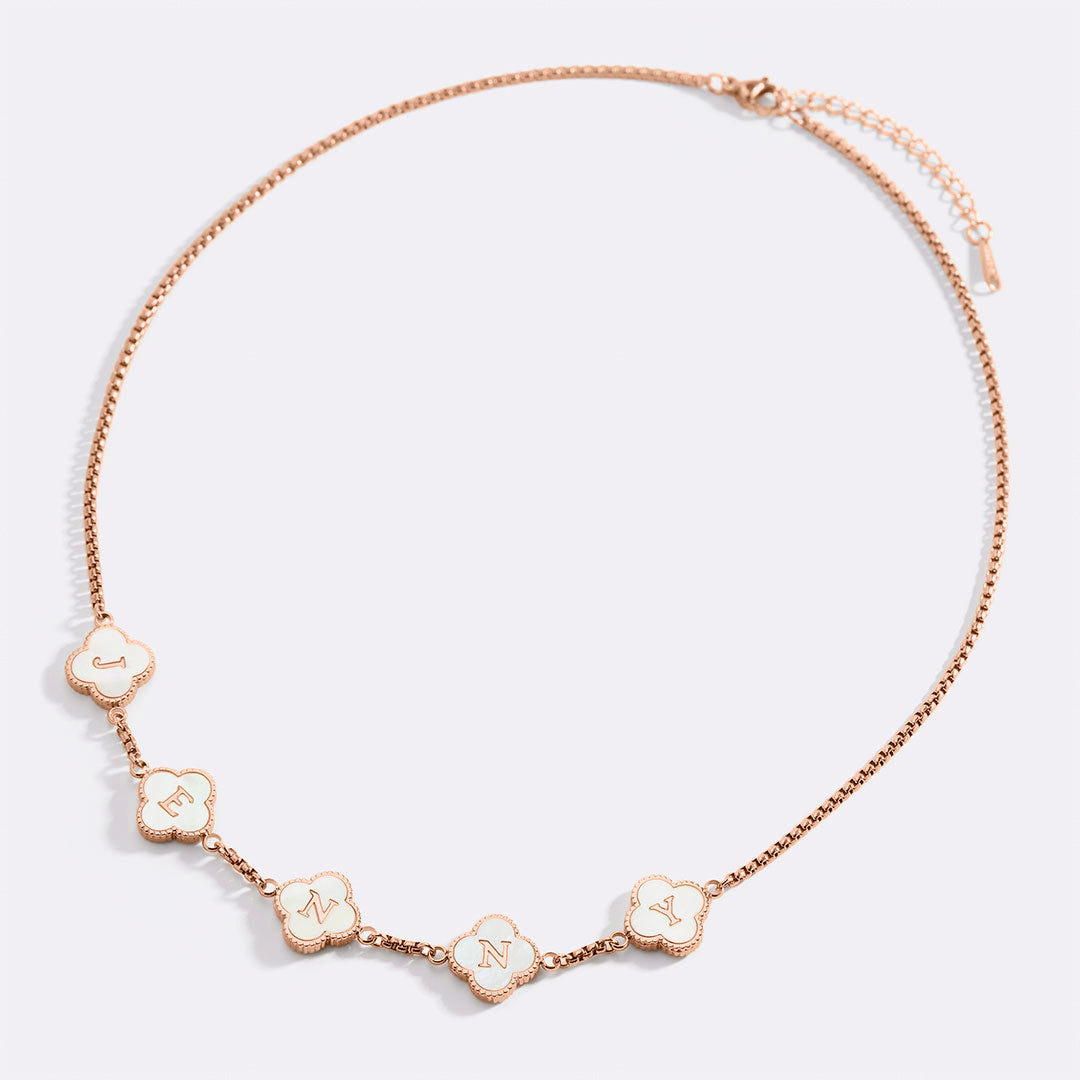 Clover Custom Name Necklace in rose gold tone